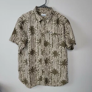 Columbia Shirt Men's Large Tan Short Sleeve Button-Up   Palm Trees Hawaiian - Picture 1 of 8