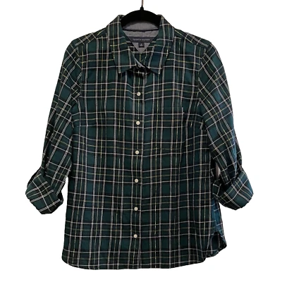 Camisa TOMMY HILFIGER Franela Verde Hilos Dorados Manga Enrollable Talla M Nueva Sin Etiquetas Foto 1 de 4