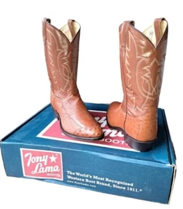 Tony Lama Ostrich Quill 4 piece Leather Peanut Brittle 12 EE New/Box USA Made - Picture 1 of 16
