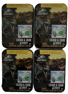 4- Jurassic World Sticker and Color Activity Tin 3X4" Size Stocking Stuffer - Picture 1 of 4