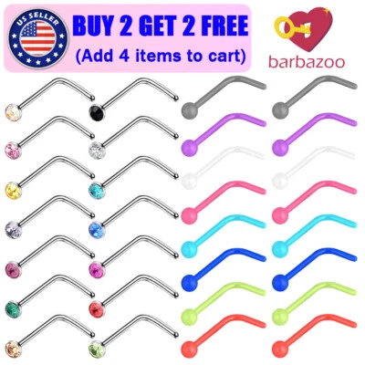 30 PIEZAS Anillo Nariz Acero 316L Forma de L Curvado Nariz Perno Acrílico Retenedor Piercing 20G Foto 1 de 4