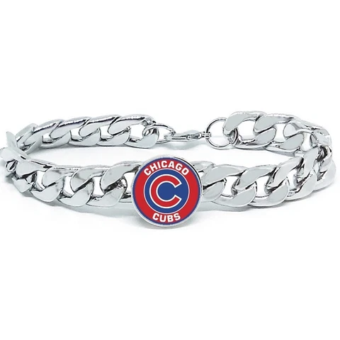 Chicago Cubs Stainless Wide Womens Mens Link Chain Bracelet Baseball Gift D4 Cover