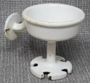 c.1900 Antique Bath Wall Mount Cup Toothbrush Holder White Enamel on Metal VTG - Picture 1 of 23