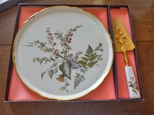 DuBarry Limoges Porcelaine de France Cake Plate and Serving Knife --- Floral - Picture 1 of 5