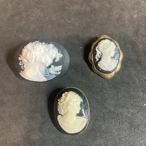 Black And White Cameo Button Cover Pin And Pendant Pin B144 - Picture 1 of 6