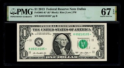 STAR 2013 $1 Federal Reserve Note Dallas PMG GEM UNC 67 EPQ - Image 1 of 2