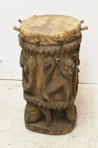C12A06- Alte Afrikana Trommel Holz geschnitzt - Bild 1 von 12