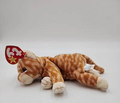 Peluche TY Beanie Buddies Amber Cat Baby 1999 11" con etiqueta naranja a rayas gatito atigrado Foto 1 de 4