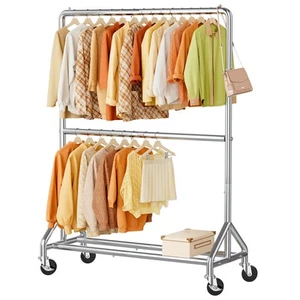 50'' W Heavy Duty Clothes Rack for Hanging Clothes, Double Rods Industrial Cl... - Picture 1 of 7