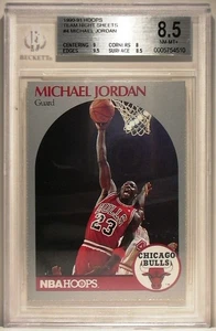 1990-91 NBA HOOPS TEAM NIGHT SHEETS #4 MICHAEL JORDAN (HOF) BULLS BGS 8.5 NM-MT+ - Bild 1 von 2