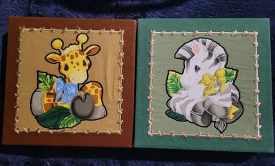 Juego de 2 jirafas y cebra decoración arte infantil 7x7 pulgadas Foto 1 de 4