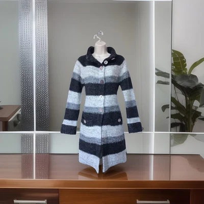 Wallis UK M Marl Grey Wool Blend Chunky Knit Cardigan Coatigan - Image 1 of 4