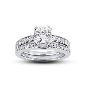 0.88ct D/SI1 Round Natural Diamonds 14k Classic Ring with Wedding Band - Picture 1 of 4