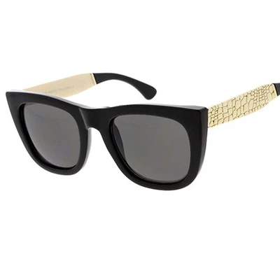 Tonos de ojos de gato para mujer con estilo salvaje templos en relieve de cocodrilo negros y dorados Foto 1 de 2