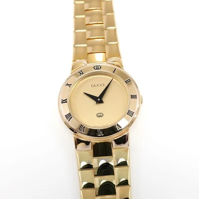 Gucci 3300L Ladies 25mm Champagne Dial 18k Gold Plated - Roman Numeral Bezel - Image 1 of 4