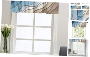 Blue Brown Ombre Valance Curtain for Kitchen,Geometric Modern Aesthetic Rod - Picture 1 of 8