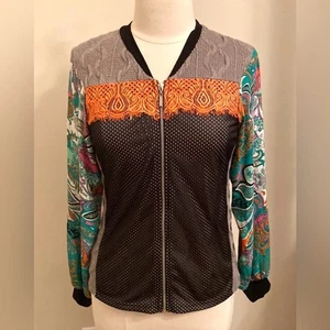 Gimmicks by BKE Mixed Media Multicolored Lace Sweater Perforated Zip Up Jacket S - Picture 1 of 13