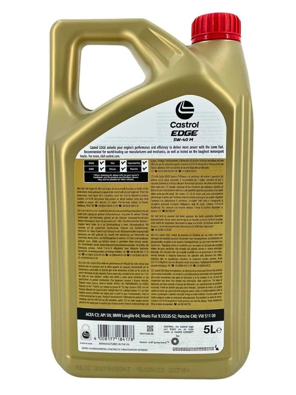 Motoröl Castrol Edge 5W-40 M VW 511 00 BMW Longlife-04 Fiat 5 Liter 15F710