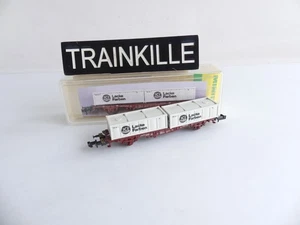 13595 MINITRIX N 1:160 / WAGON PLAT DB + 2 CONTAINERS LACKE FARBEN - Picture 1 of 3