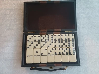 NEW SEALED 28 PIECE DOUBLE SIX DOMINO SPINNER SET IN FAUX LEATHER TRAVEL CASE  - Image 1 of 4