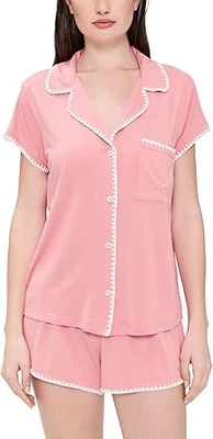 Eberjey SUNKISSED CORAL/IVORY Frida Shortie Pajama Set, US Small - Image 1 of 4