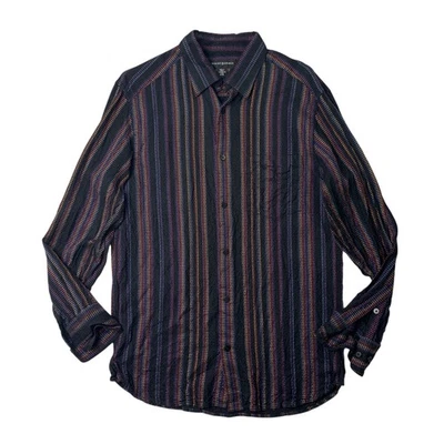 Camisa de Vestir Vintage Jhane Barnes Para Hombres M Mediana Rayas Mezcla Seda Retro Discoteca Foto 1 de 4
