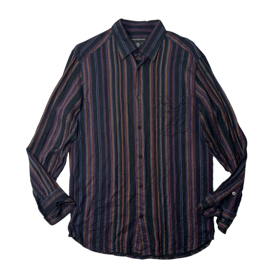 Vintage Jhane Barnes Dress Shirt Mens M Medium Striped Silk Blend Retro Disco - Image 1 of 4
