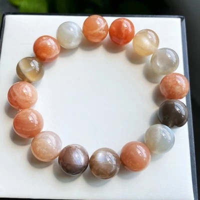 Brazalete de cuentas de cristal de luz fuerte piedra solar piedra lunar color natural de 13 mm 017 Foto 1 de 4