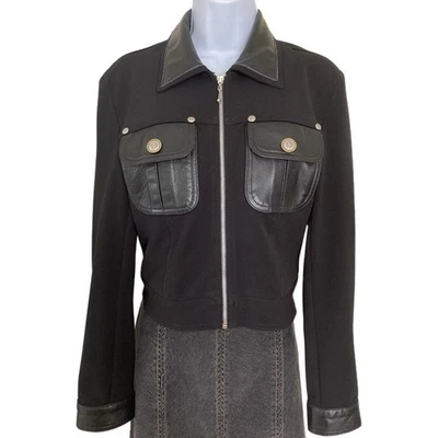 Vintage 80s 90s Black Leather Goth Western Biker Glam Fitted Jacket Size XS/S - Image 1 of 4