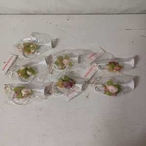 Vtg New In Pkg 7 Christmas Horn Ornaments White Metal Trumpets French 1970s  - Picture 1 of 9