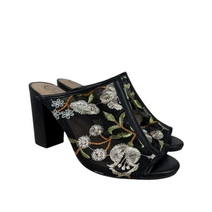 Cato Damen-Sandalen schwarz Mesh bestickt Blumen Slipper Blockabsatz 7M 7 - Bild 1 von 7