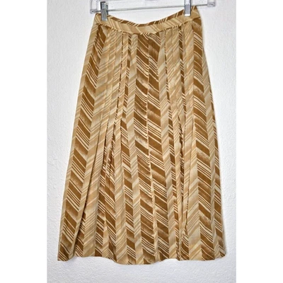 Saia Vintage Anos 60 Emanuel Ungaro Pequena 10 Tan Midi Linha A Espinha de Arenque Retrô - Imagem 1 de 4