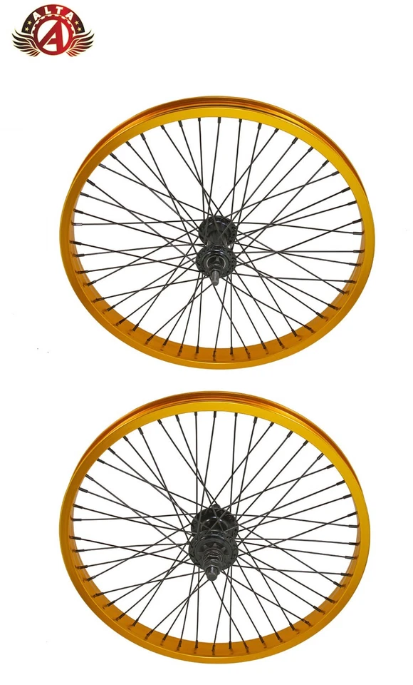 20"x2.125 BMX BICICLETA ALEACIÓN Delantera O 9T Rueda Trasera 48 Radios Cojinete Sellado DORADO Foto 1 de 1