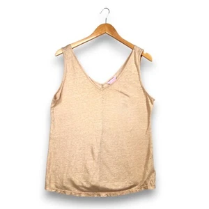 Lilly Pulitzer LARGE Tank Top Shirt Gold Metallic 100% Linen Sleeveless V-Neck - Picture 1 of 5