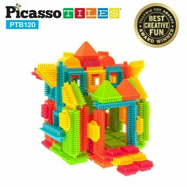 PicassoTiles 120 Piece Bristle Shapes Building Blocks Tile Construction Playset - Image 1 of 1