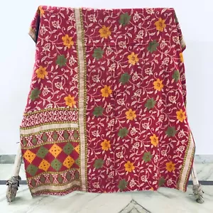 Art Kantha Twin Quilt Handmade Vintage Reversible Blanket Cotton Bohemian Throw - Picture 1 of 4