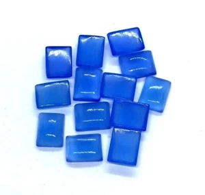 Loose Gemstone AAA Natural Blue Chalcedony Rectangle Cabs For Making Jewelry - Picture 1 of 10