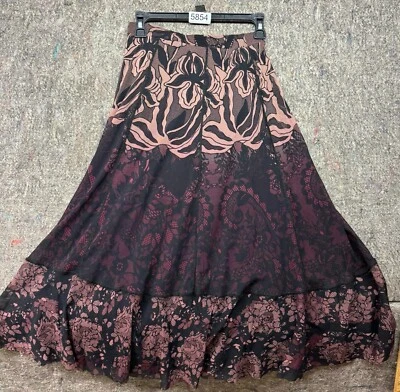 Falda Difusa Acanalada Negra Púrpura Floral Micro Malla Midi Talla Pequeña Italia Foto 1 de 4