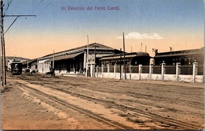 Vtg Estacion del Ferro Carril Railway Station 1910s Old View Postcard - Picture 1 of 2