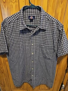Mens Dickies Button Up Blue/ White Plad Short Sleeve Shirt. Size Xl - Picture 1 of 6