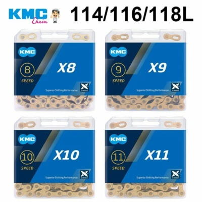 Cadena de bicicleta de carretera KMC X8 X9 X10 X11 MTB 7/8/9/10/11 velocidades dorada bicicleta para Shimano Foto 1 de 4
