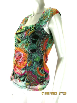 Blusa Camisa LIBRA TALLA M NUEVA SIN ETIQUETAS Poliéster/Spandex Verde Naranja Drapeada Frontal Red Foto 1 de 4