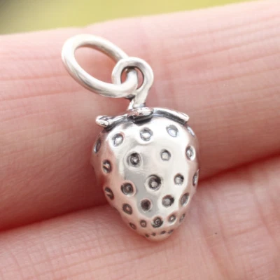 Strawberry Pendant Charm In 925 Sterling Silver Berries Fruits Food For Necklace - Image 1 of 4