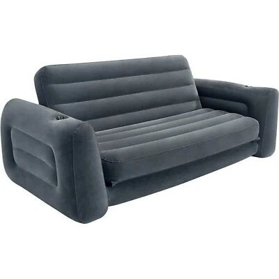 Intex Pull-Out Inflatable Bed QUEEN SOFA FUTON 66552EP Sleep Apartment House NEW - Image 1 of 4