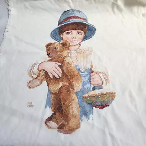 Niño Pequeño Niño Sosteniendo Oso de Peluche Completo Punto de Cruz Top Juguete Jan Hagara - Imagen 1 de 11