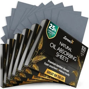 Natural Oil Blotting Sheets for Face with Bamboo Charcoal - 25% Larger - 6pk/... - Picture 1 of 9