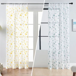 Translucent Window Curtains Leaf Print Window Screens Home Textiles Home Decor - Picture 1 of 23