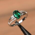 Dainty Emerald Ring 925 Sterling Silver White Gold Plated Oval Cut Emerald Ring