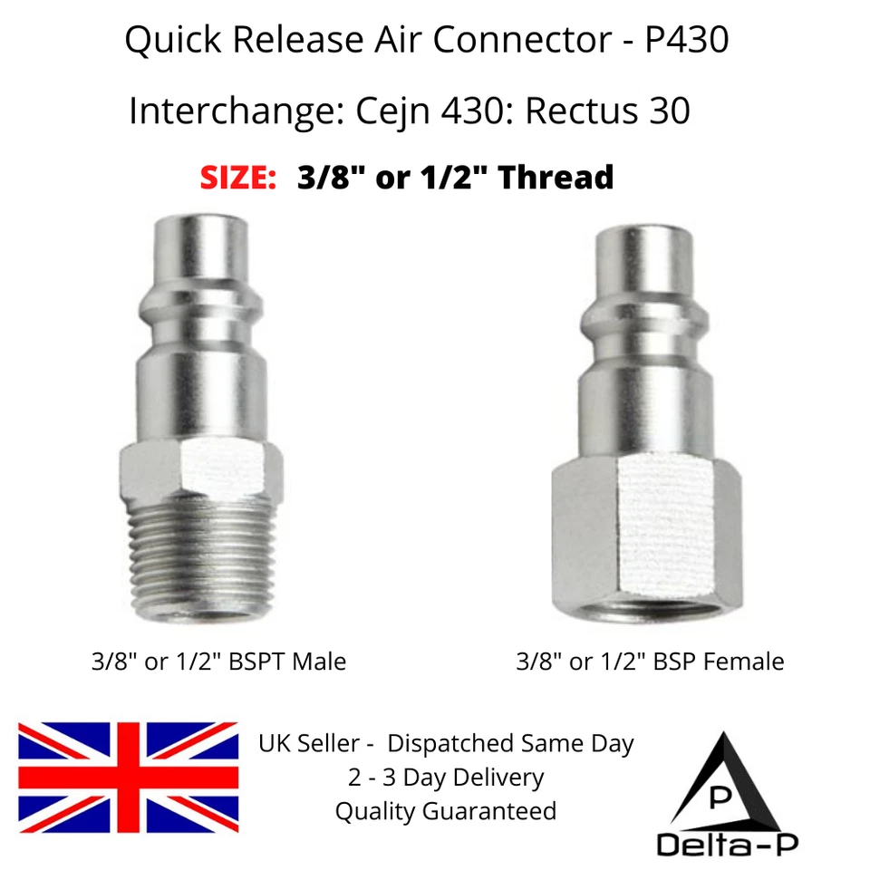 DELTA-P LTD Pneumatische Luftleitung Kupplungsarmatur 3/8 - 1/2 BSP - EQ - CEJN 430, Rectus 30