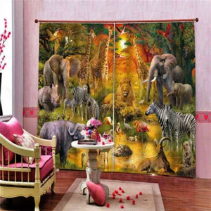 Elephant Lion Horn Yellow Giraffe Printing 3D Blockout Curtains Fabric Window - Bild 1 von 8